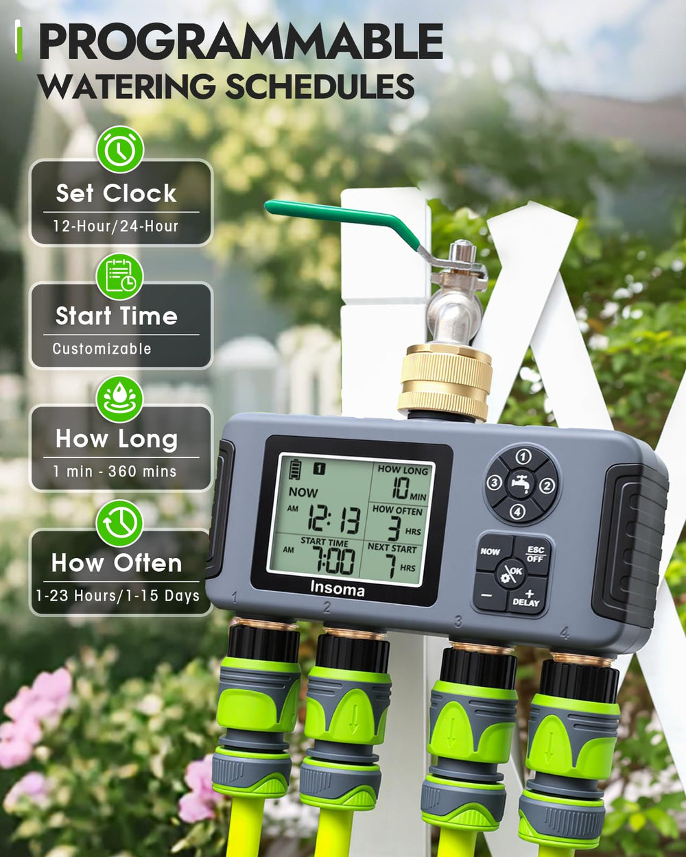 Insoma Water Timer showing large screen features