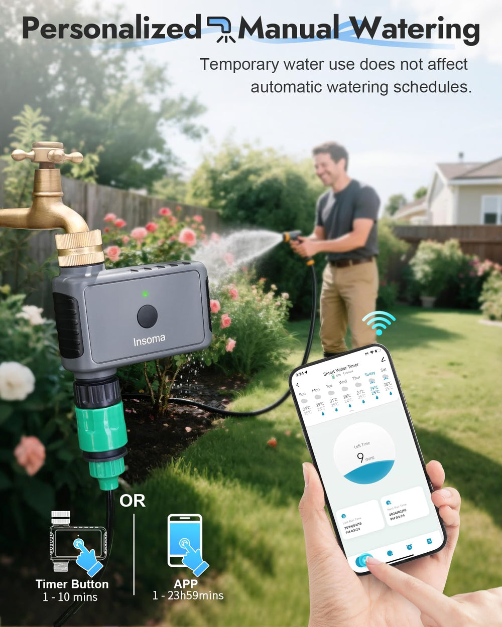 Insoma WiFi Water Timer Bluetooth control distance demonstration