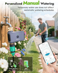 Insoma WiFi Water Timer displayed in a garden setting