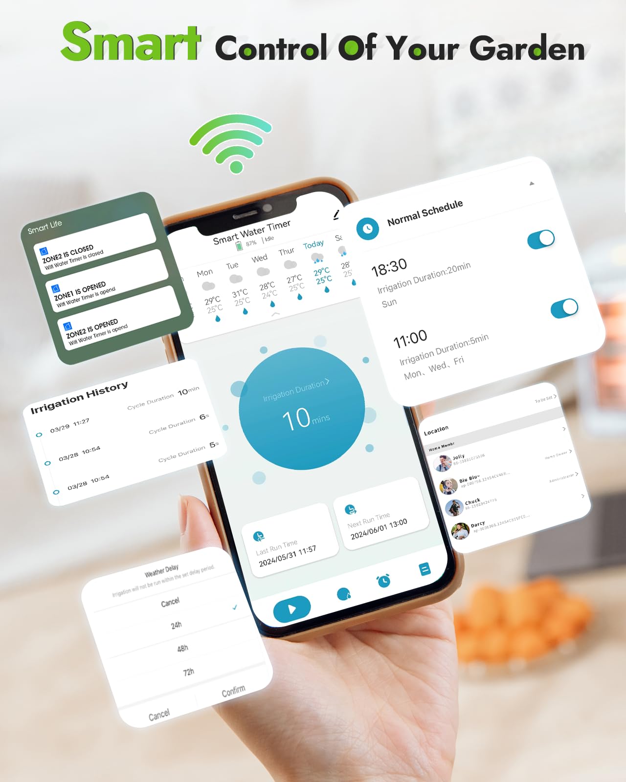 Insoma WiFi Water Timer with multiple watering programs displayed