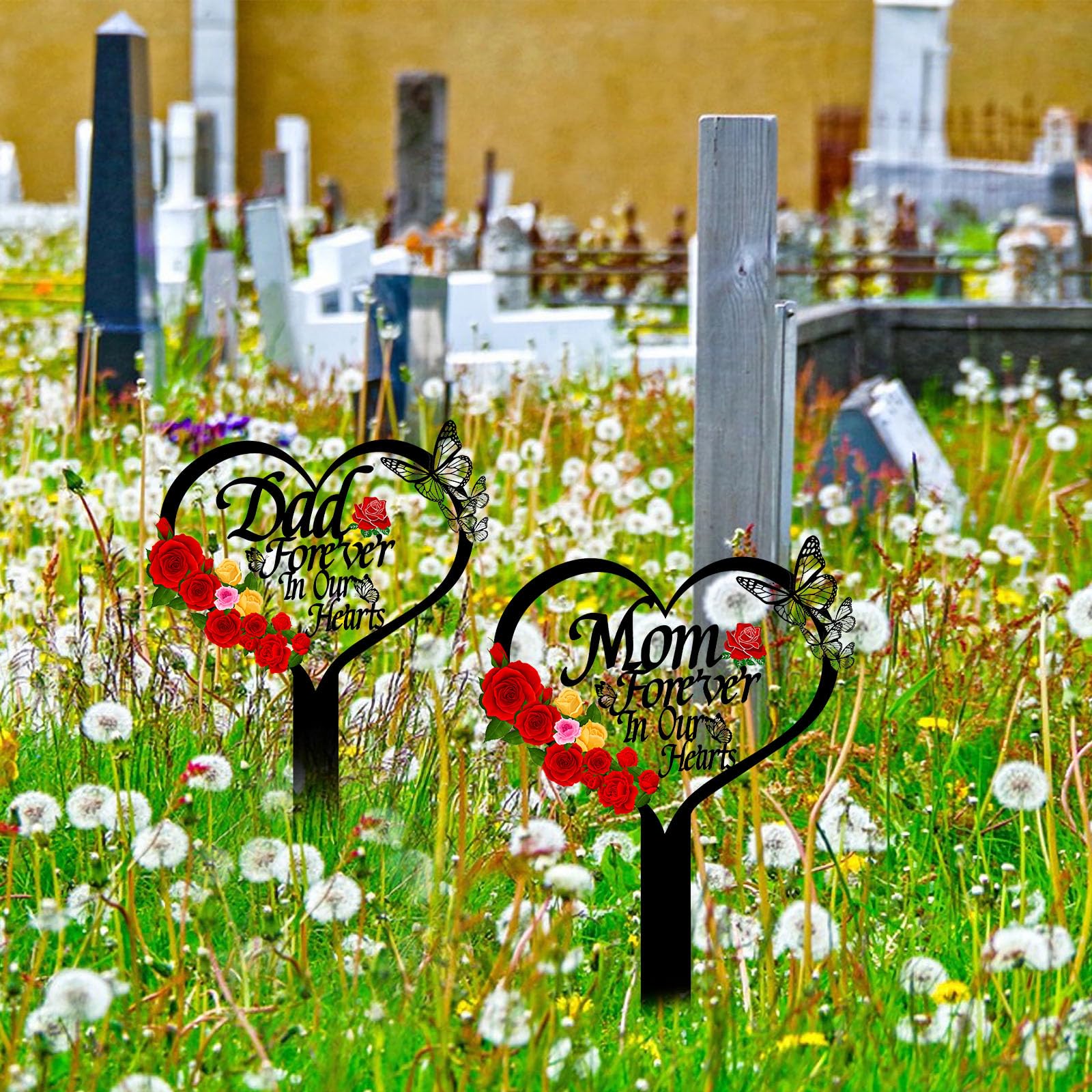 Installation demonstration of the memorial grave stake in a garden