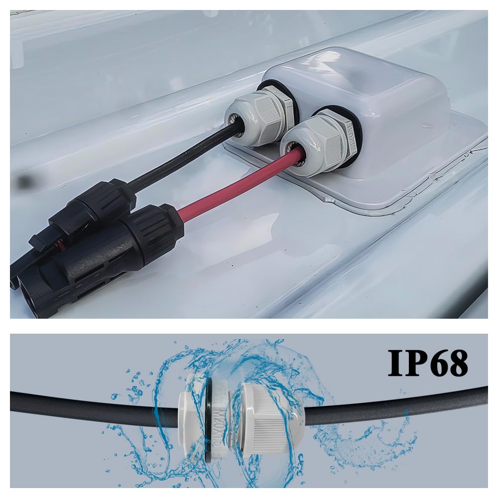 Installation example of Link Solar Double Cable Entry Gland on solar panel