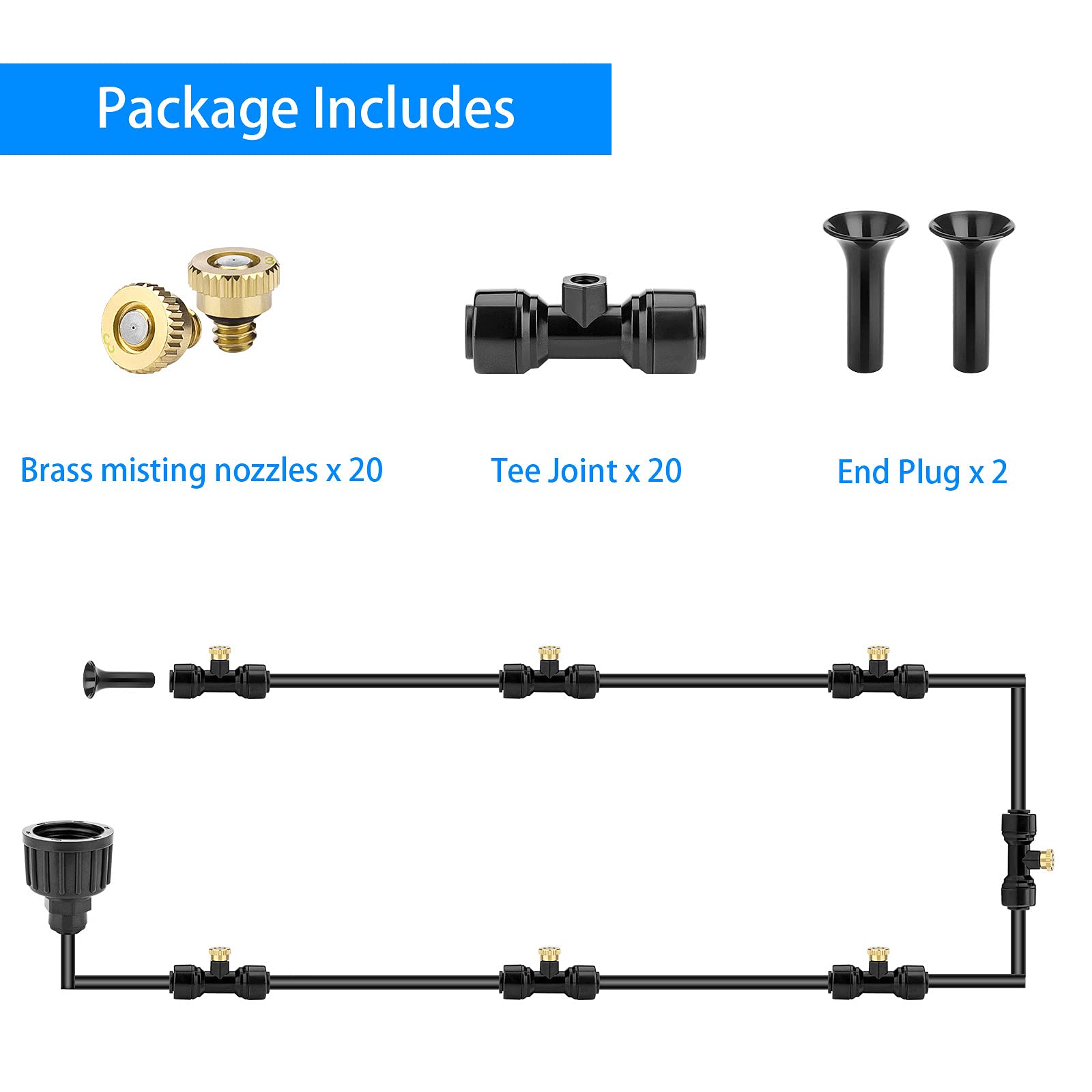 Installation example of misting system with nozzles