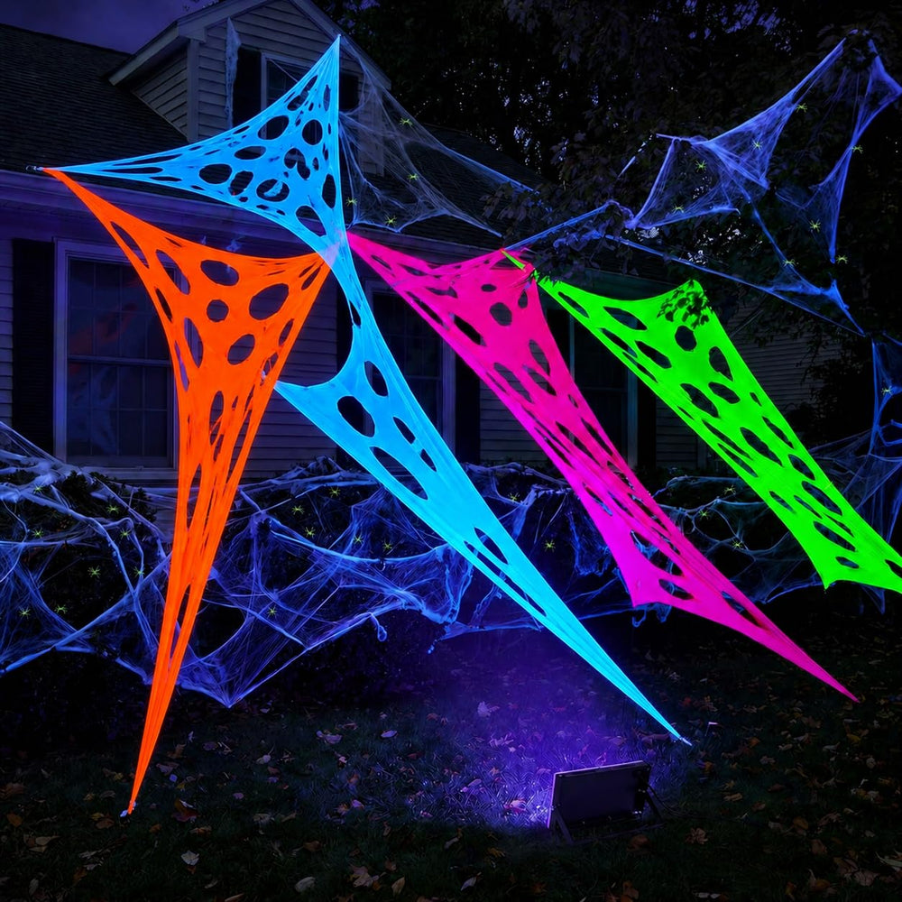 Installation example of PURPLE STAR 1N glow in the dark spider web