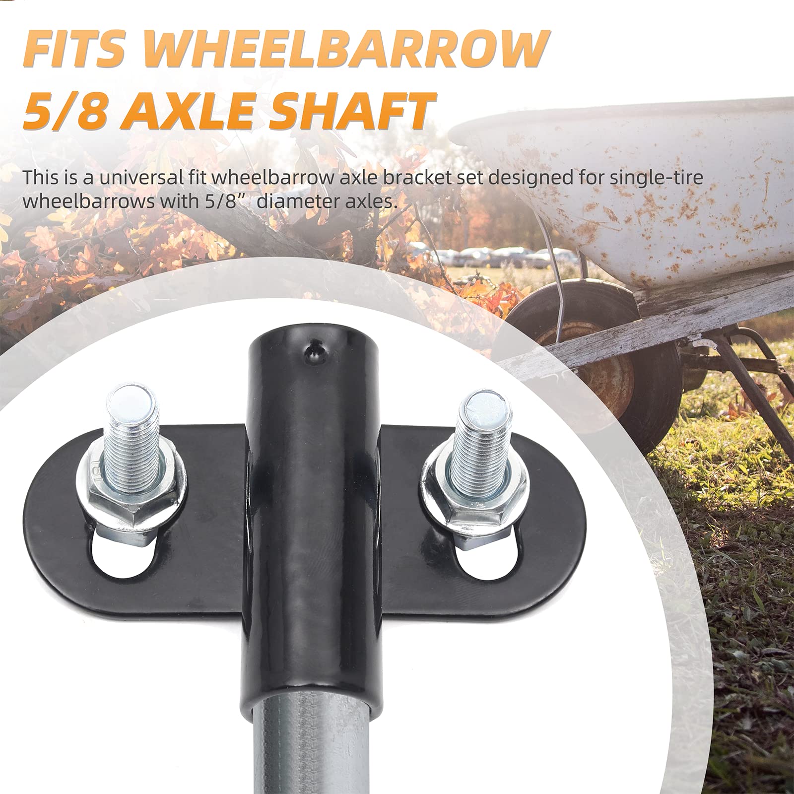 Installation hardware including bolts and nuts for wheelbarrow axle
