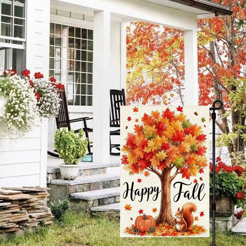 Installation of ARGOOGFG Happy Fall Garden Flag on standard flag stand