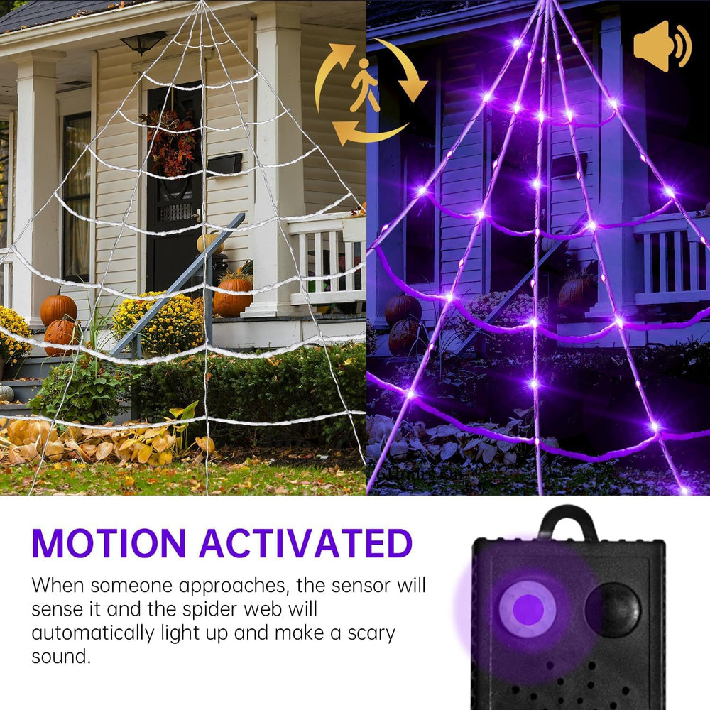 Installation of BEABOO Halloween Spider Web in yard