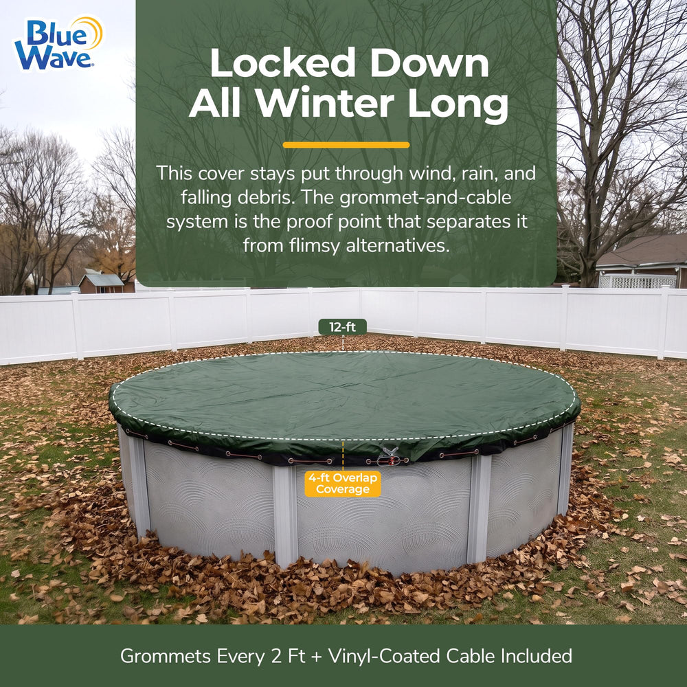 Installation of Blue Wave 12-ft Round Pool Winter Cover with cable