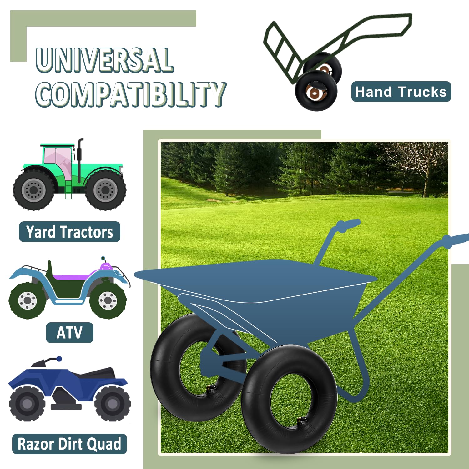 Installation of Cenipar 4.10/3.50-4" inner tube on a wheelbarrow