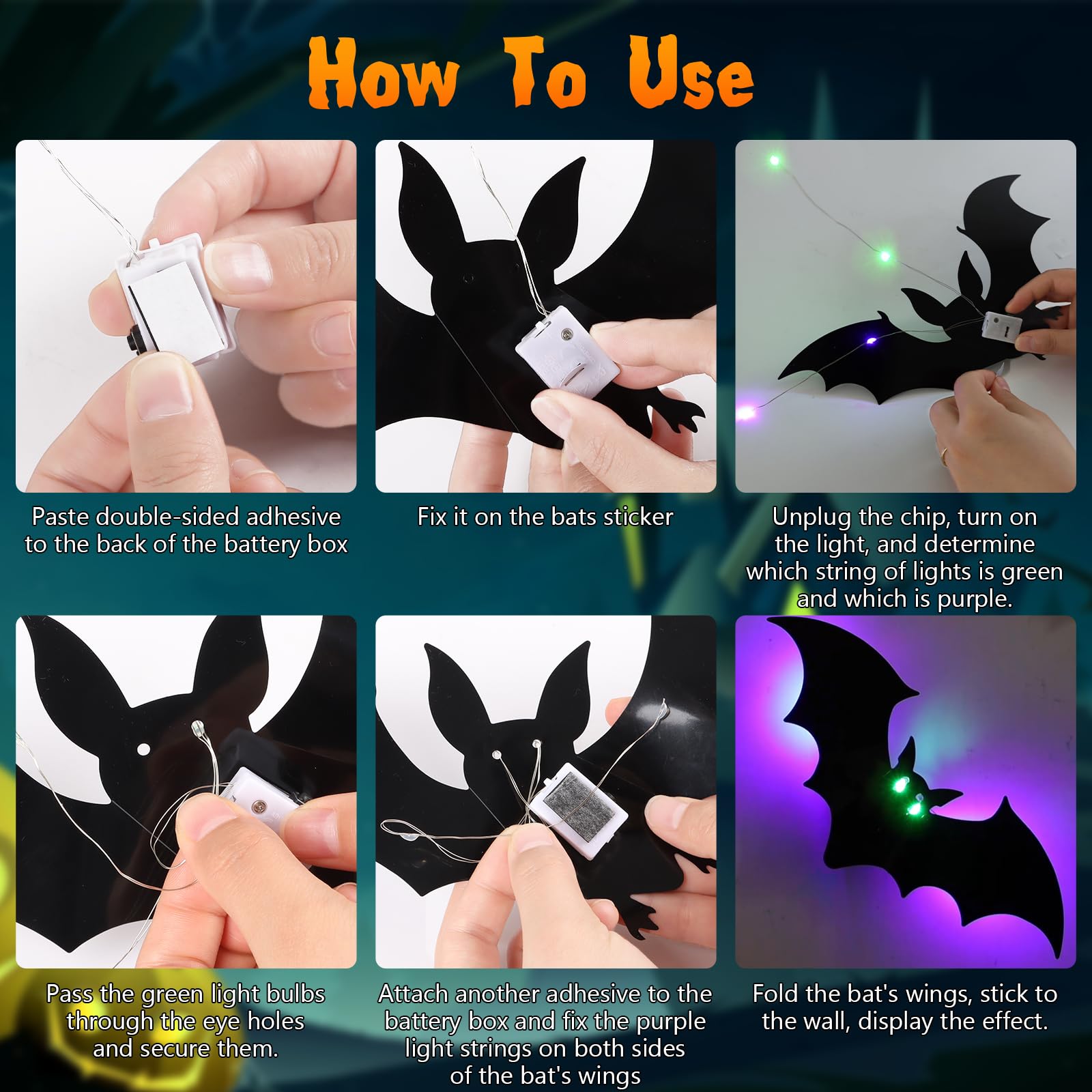 Installation of DIYASY bats with adhesive tape and light strings
