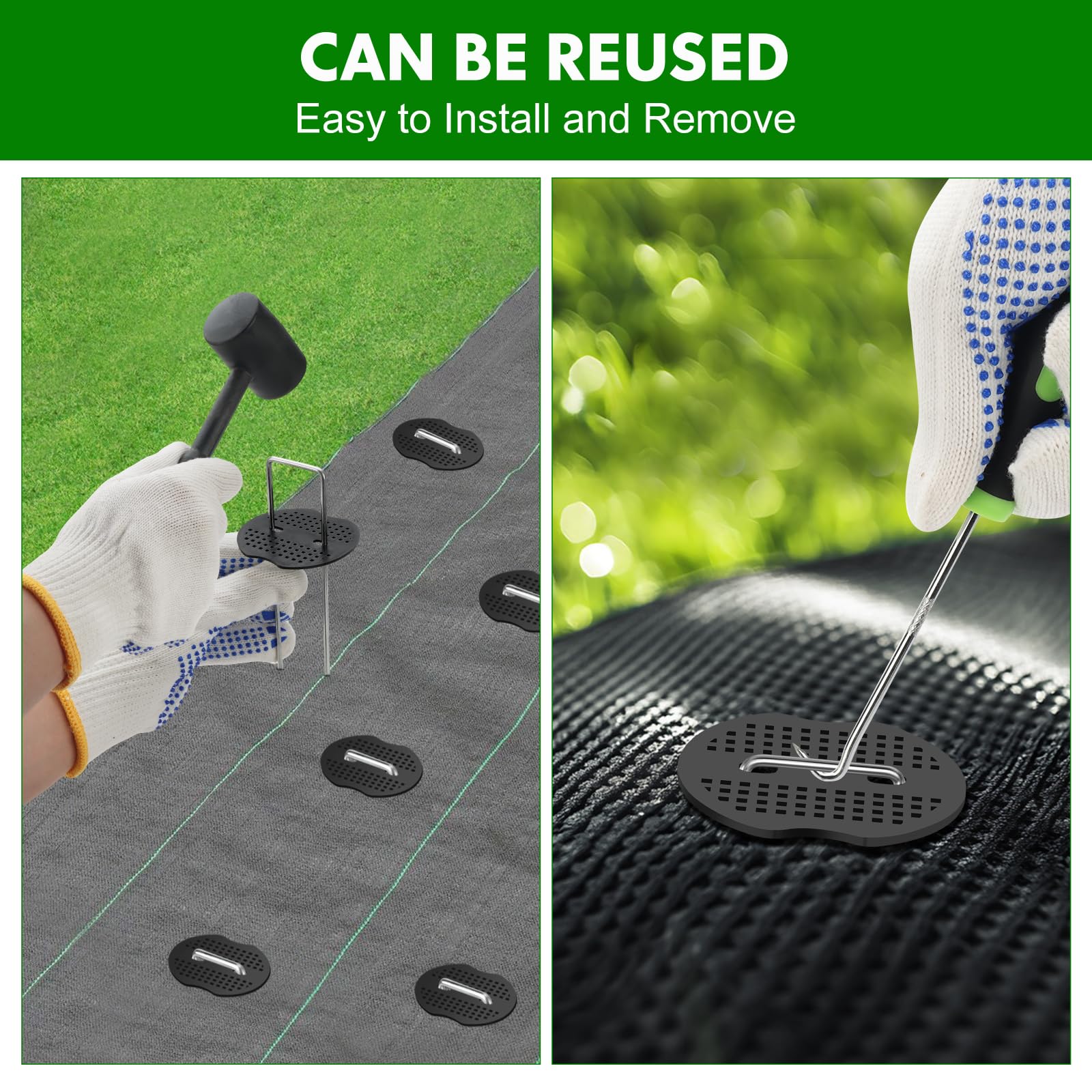 Installation of garden staples with rubber hammer