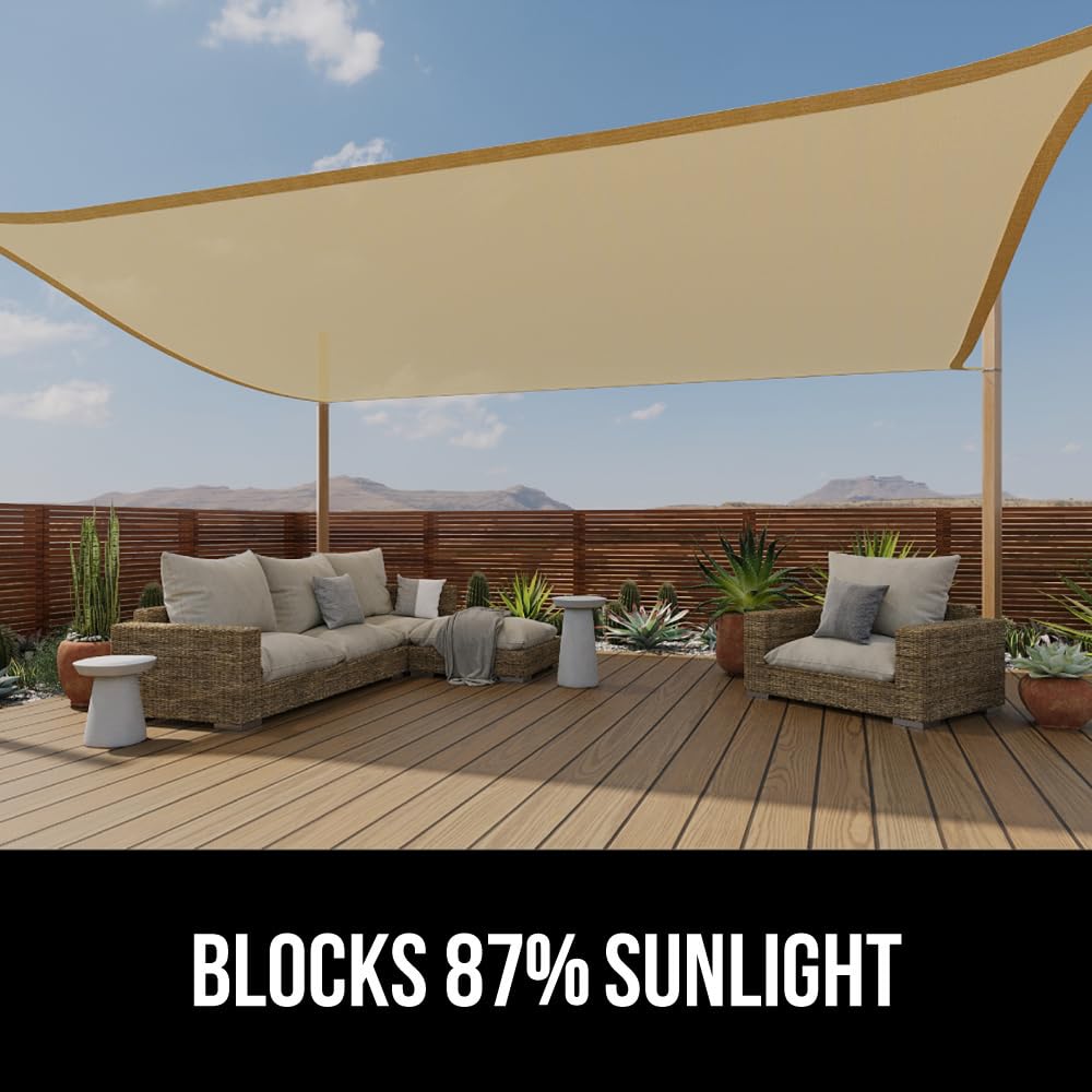 Installation of GORILLA GRIP 10x13 FT shade sail on a patio