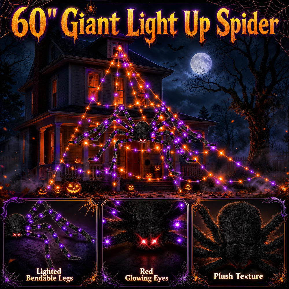 Installation of Halloween lights on a tree
