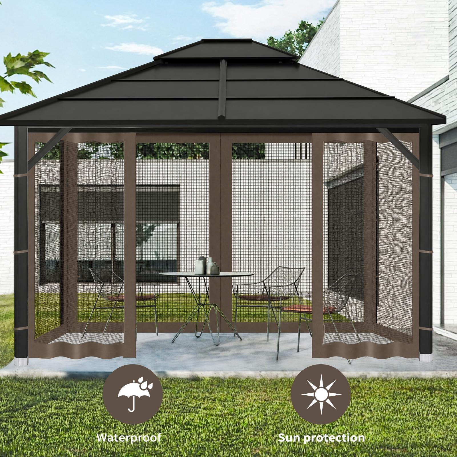 Installation of Iheqard gazebo mosquito netting on a patio
