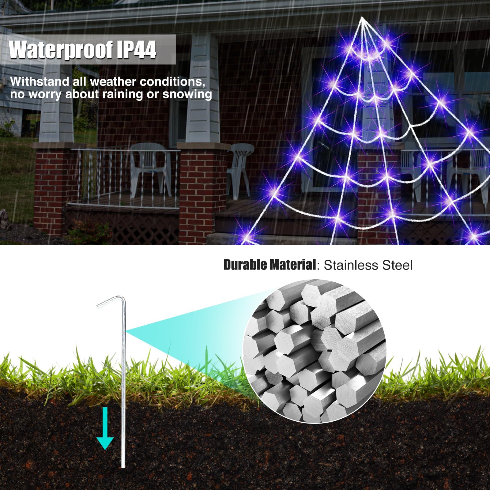 Installation of Liveasily Solar Powered Halloween Spider Web Lights in a garden