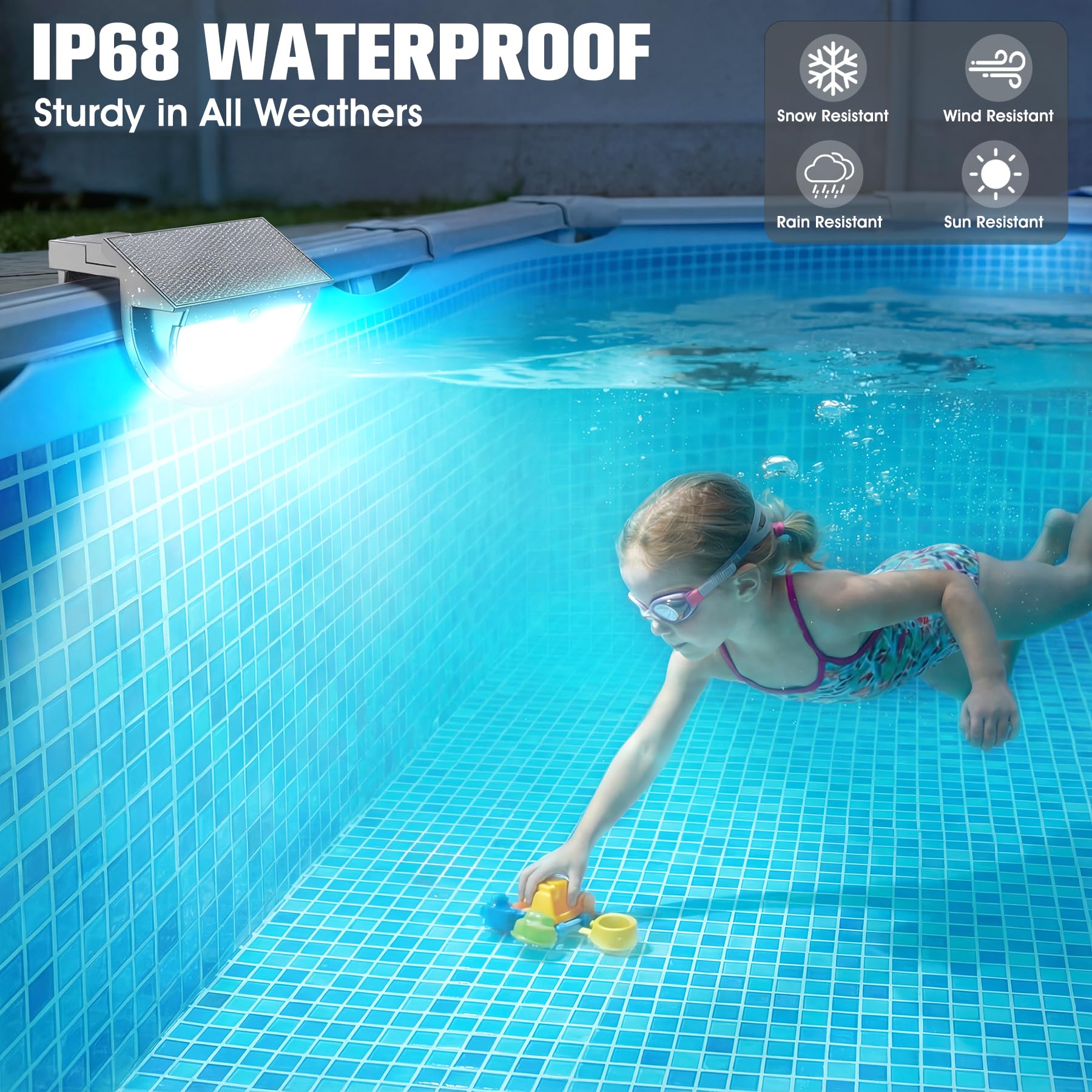 Installation of Niceput Solar Pool Lights on a steel wall pool