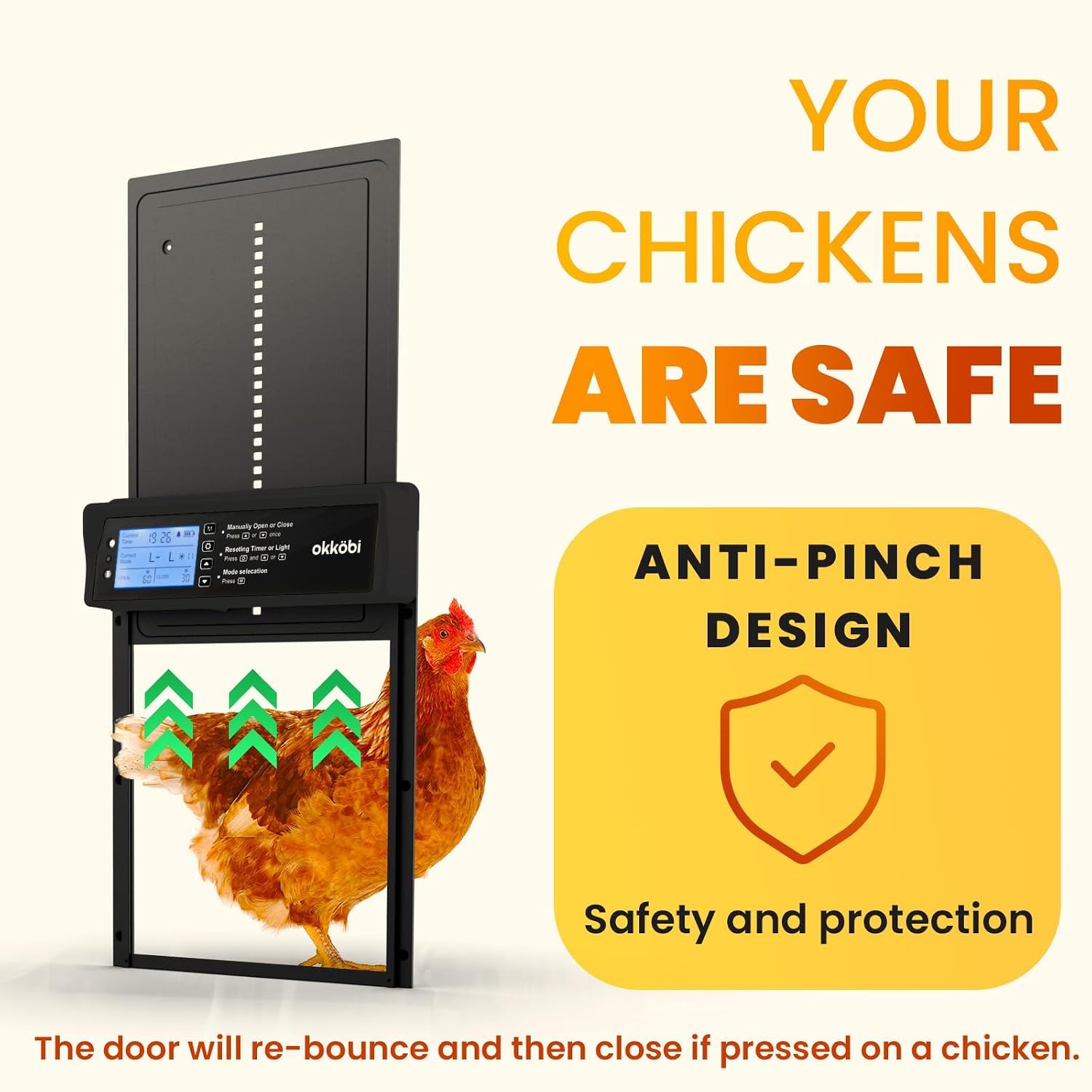 Installation of OKKÖBI Chicken Coop Door in a backyard coop