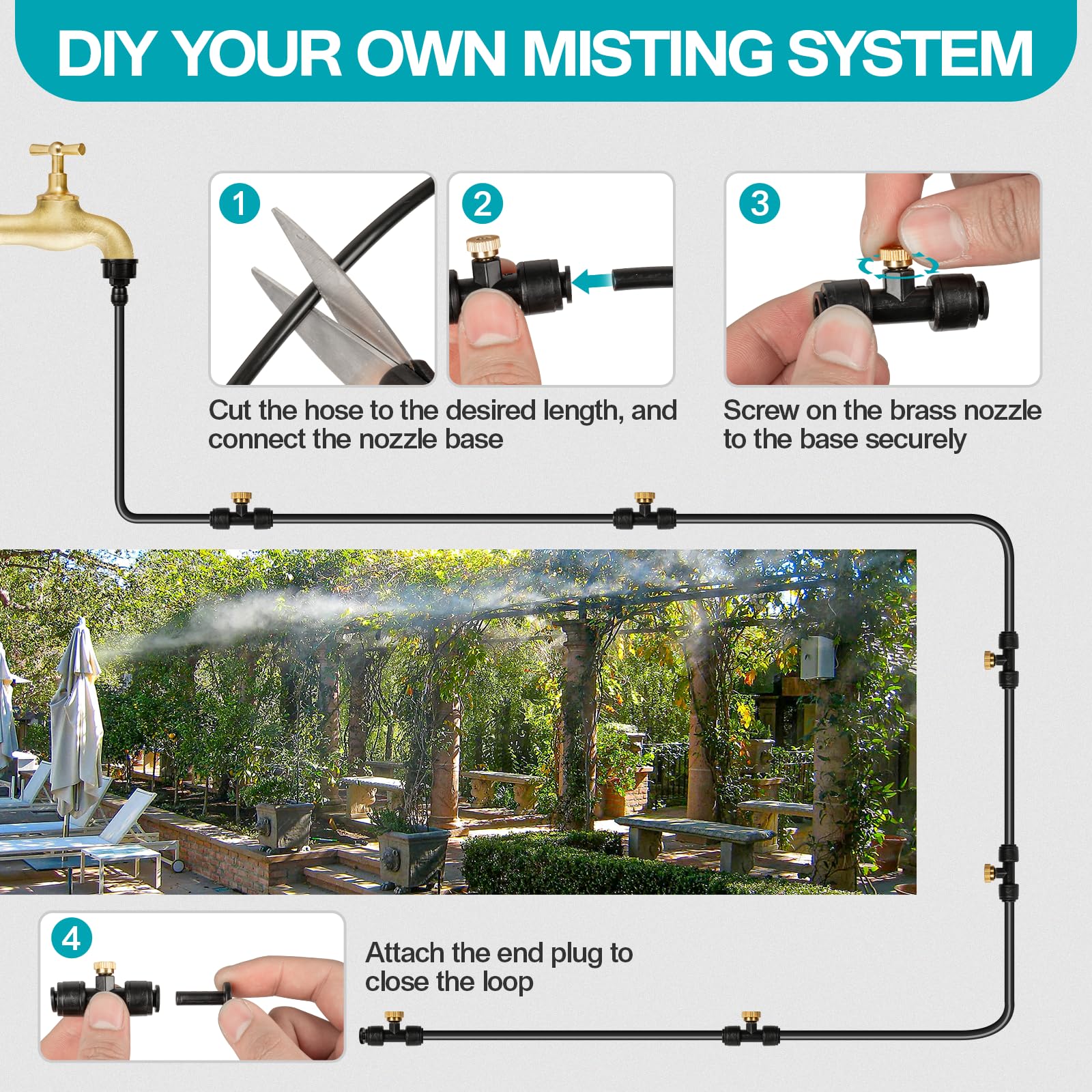 Installation of OnBrand misting system in a backyard
