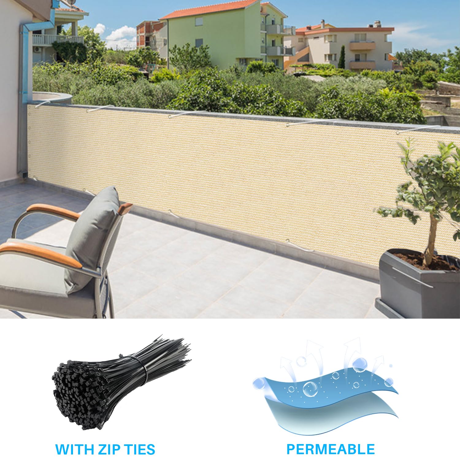 Installation of Patio Privacy Screen with zip ties