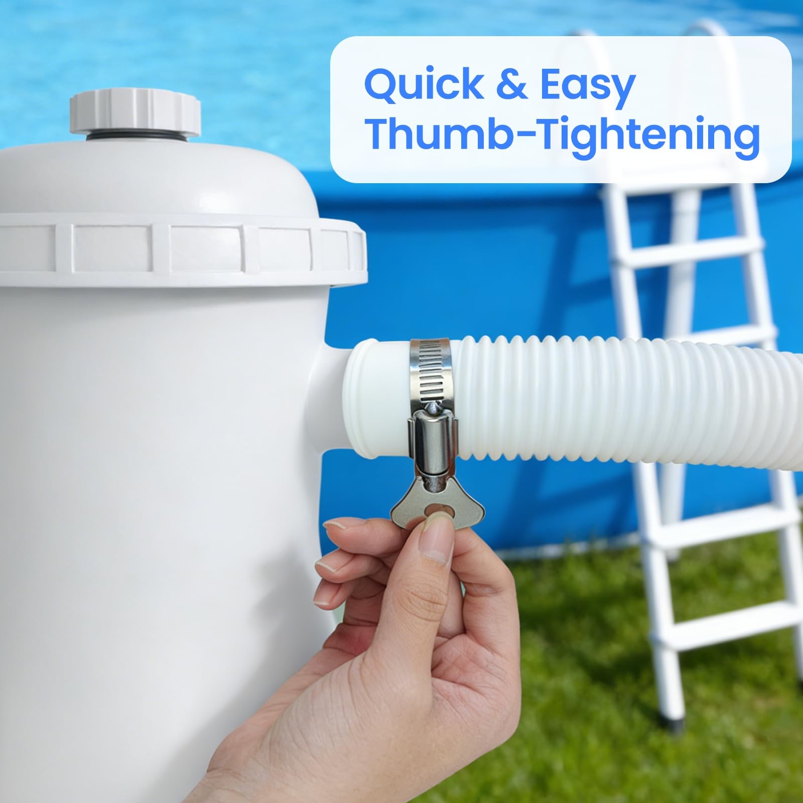 Installation of Poolvio pool hose with thumb clamp