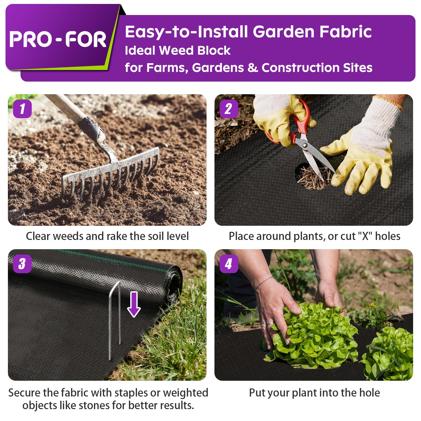Installation of PRO-FOR Weed Barrier Fabric with staples