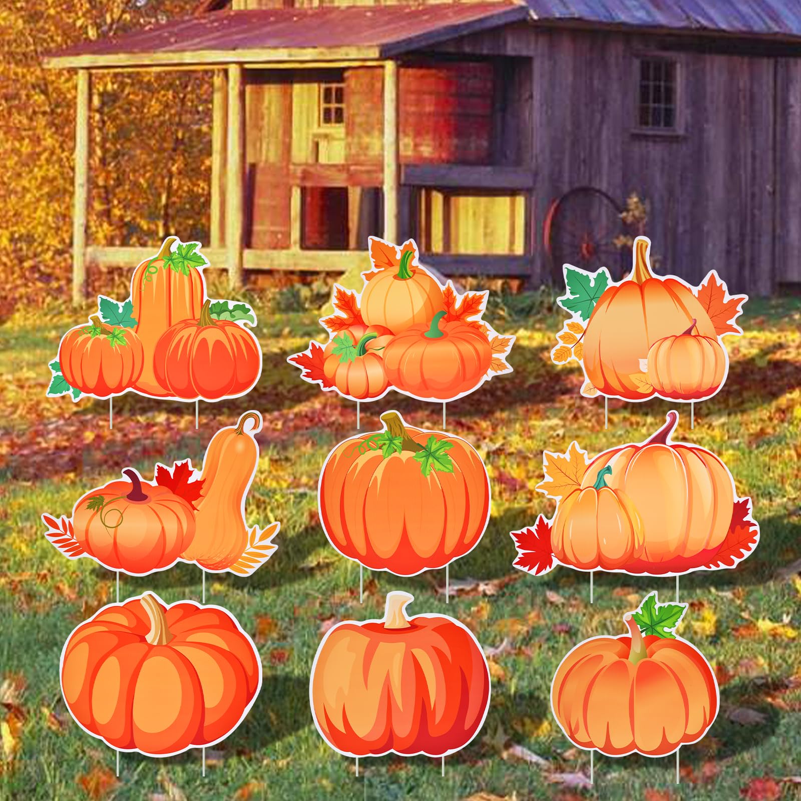 Installation of pumpkin yard sign in lawn