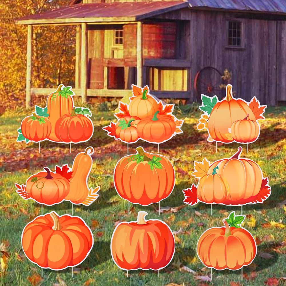 Installation of pumpkin yard sign in lawn