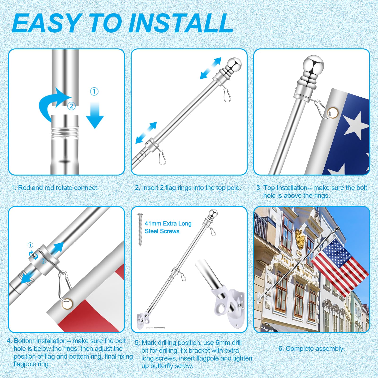 Installation of REERON flag pole on a wall