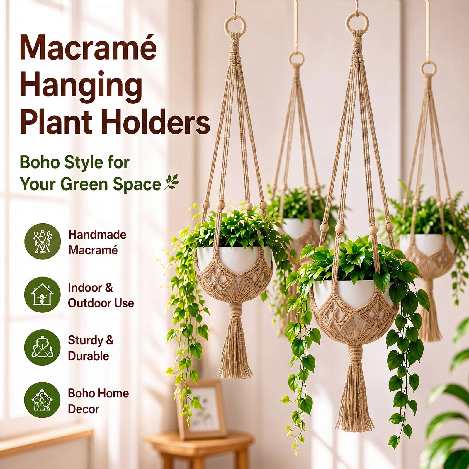 Installation of Shappy macrame plant hanger with S-shaped hooks