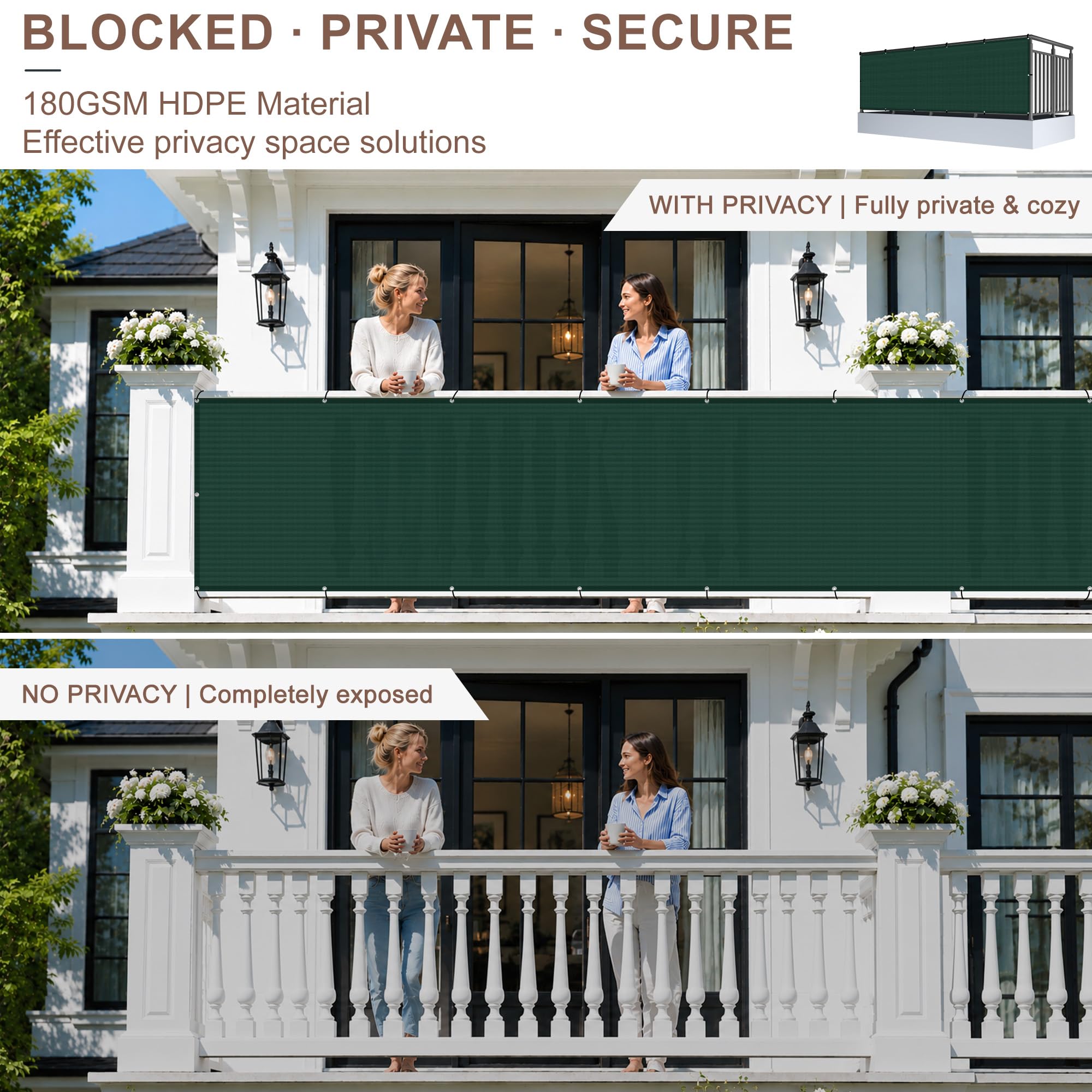 Installation of SUNNY GUARD privacy screen on balcony railing