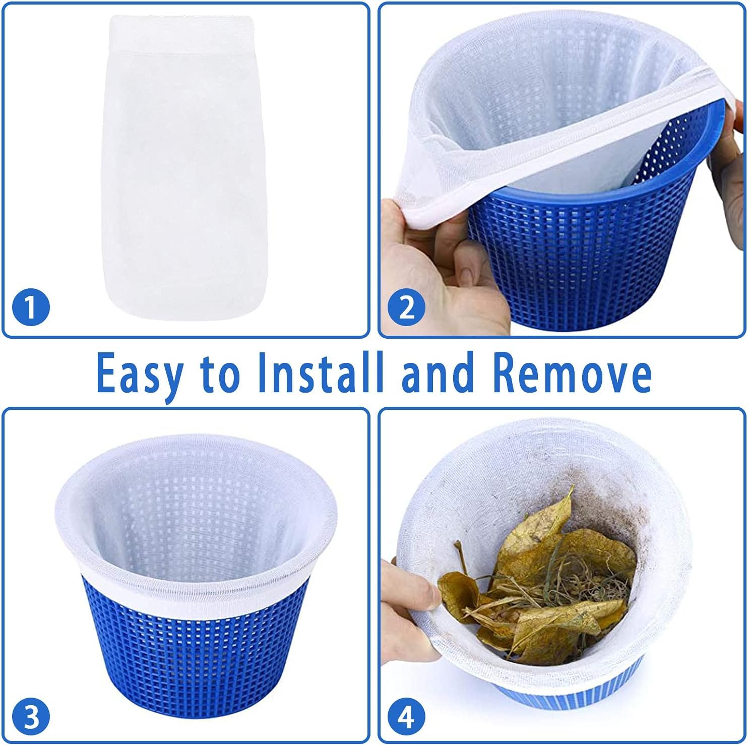 Installation of WISHDIAM skimmer sock over a skimmer basket