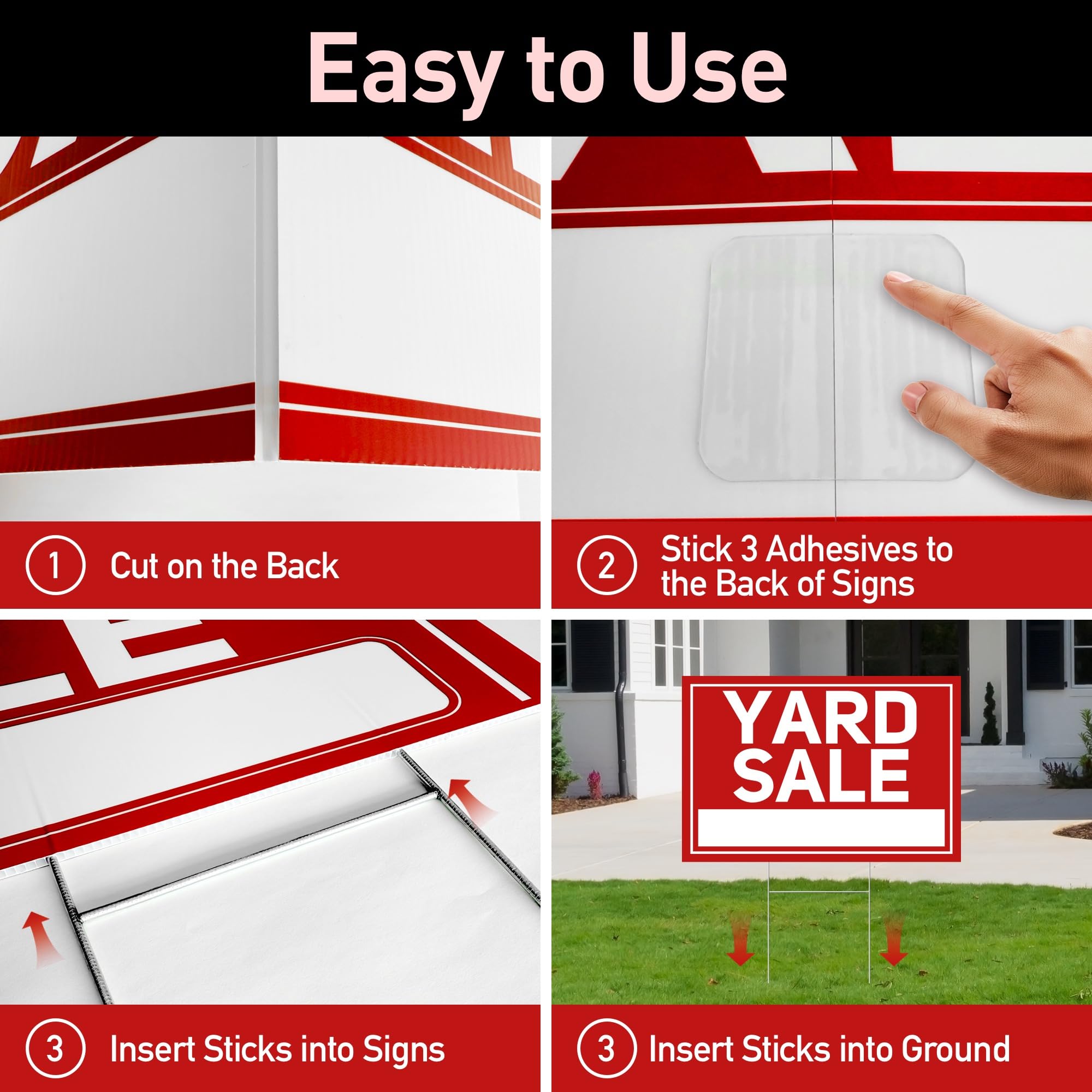 Installation process of ComboJoy yard sale signs in the ground with stakes