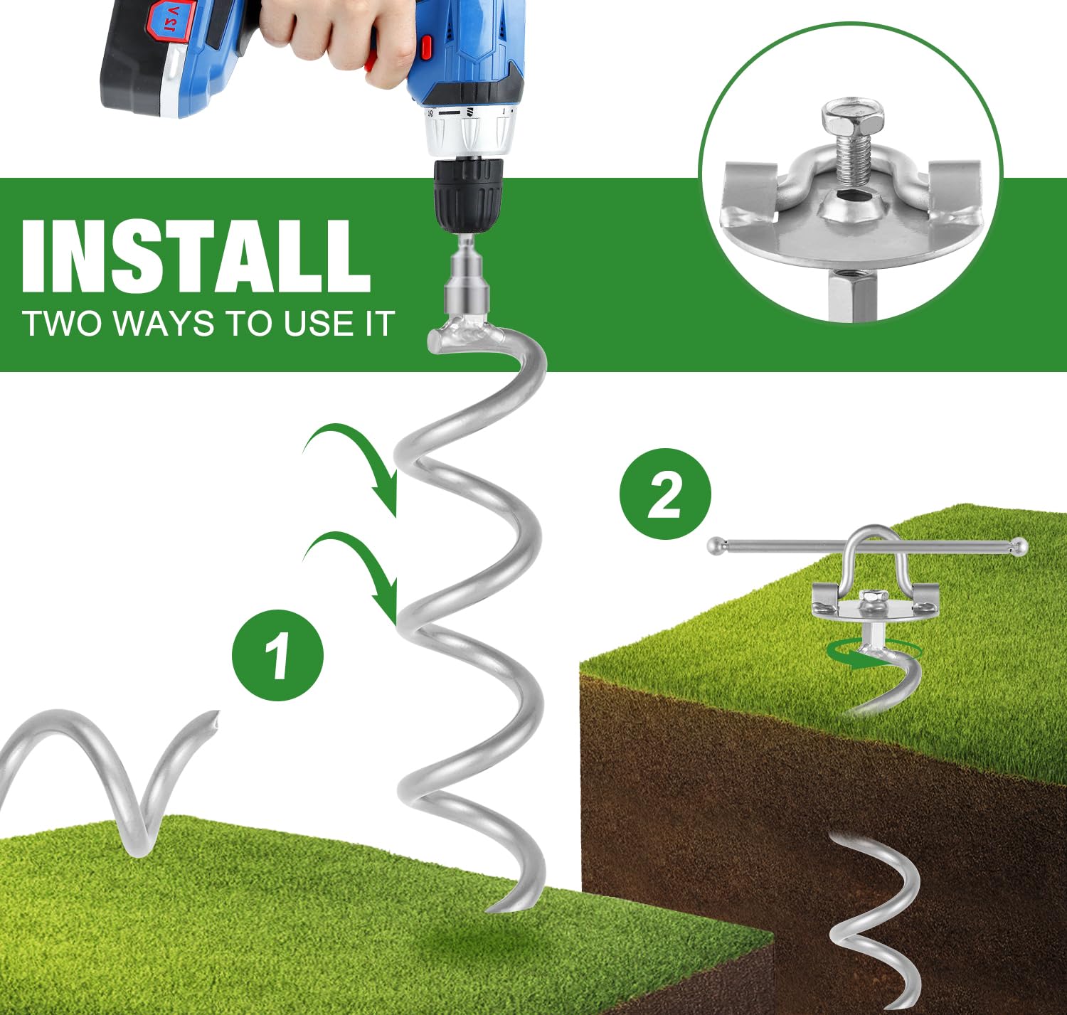 Installation process of MIXXIDEA ground anchor with electric drill