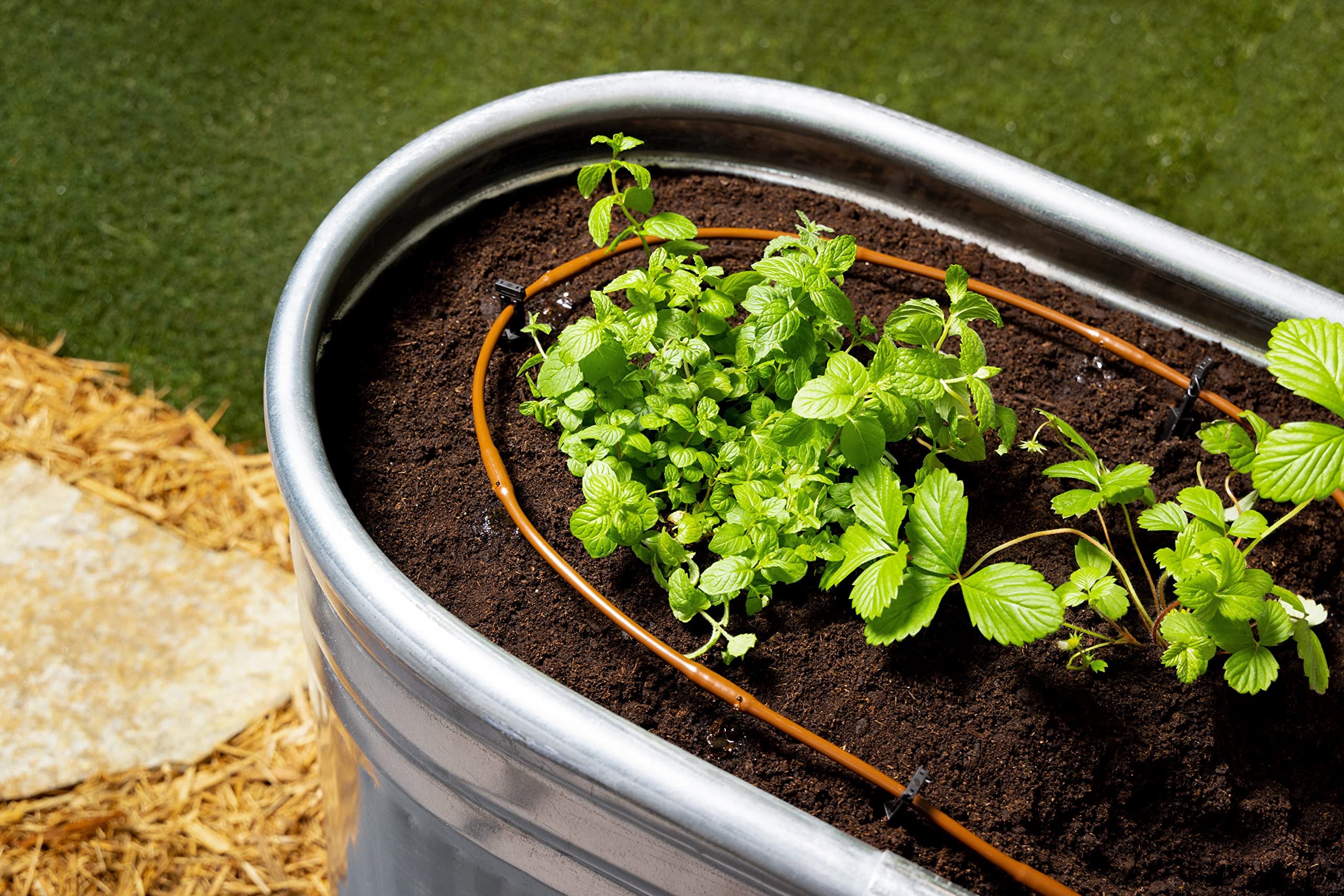 Installation setup of Rain Bird GARDENKIT in a raised bed garden