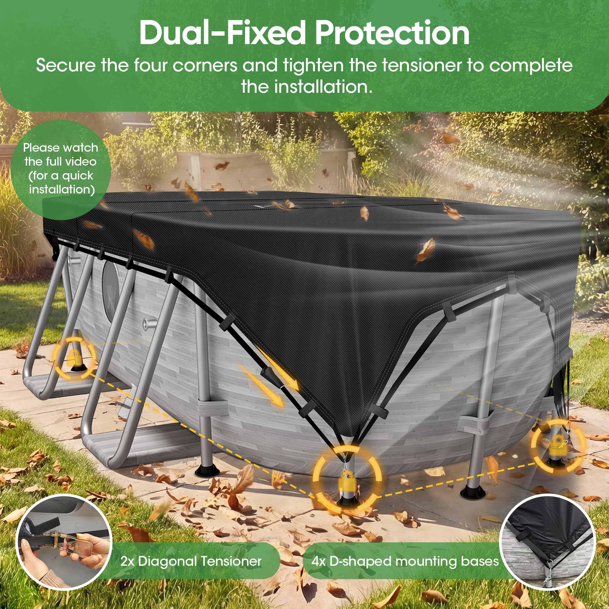 Installation video for SIHAIAN 12x21Ft Oval Pool Cover