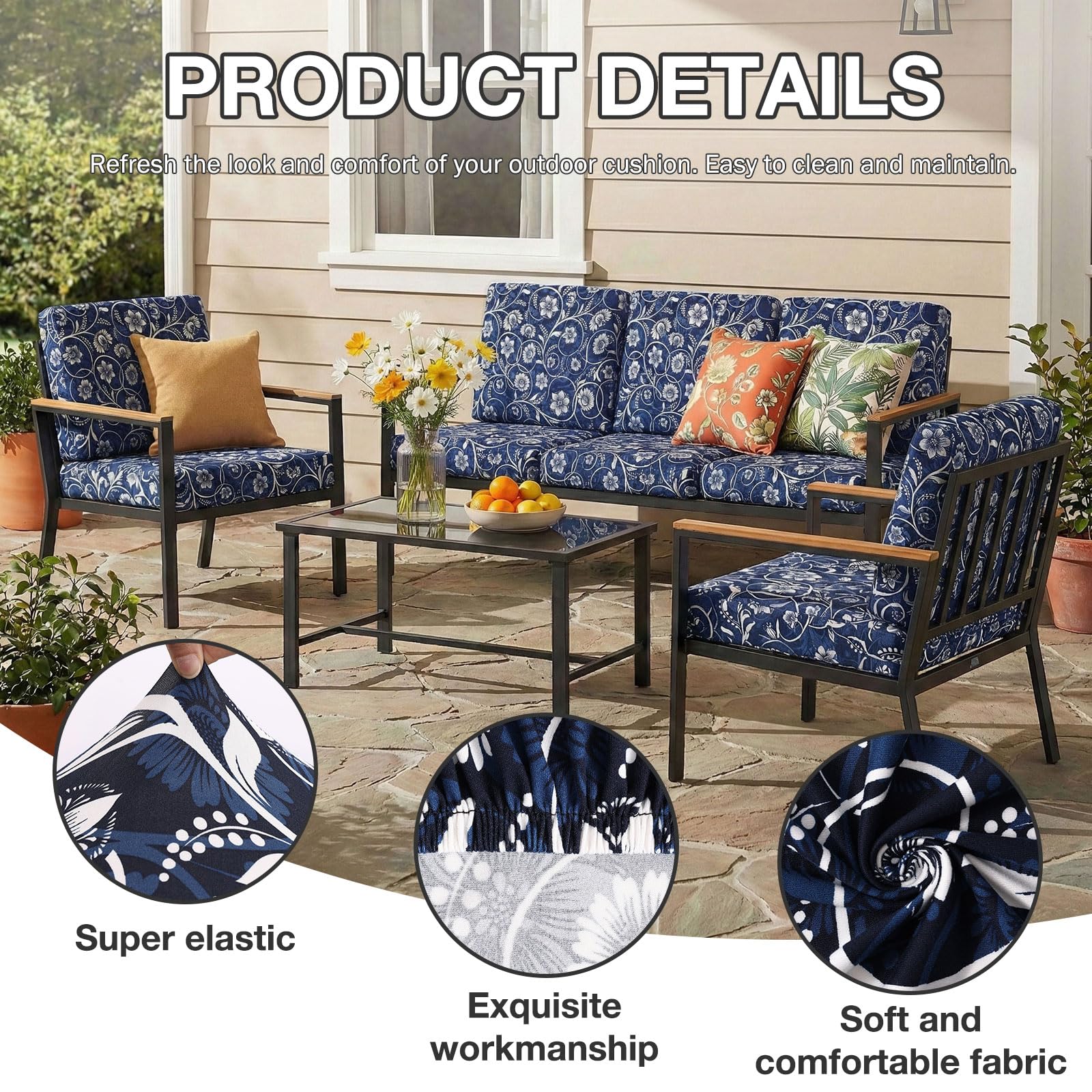 Installation view of hyha cushion covers on outdoor sofa