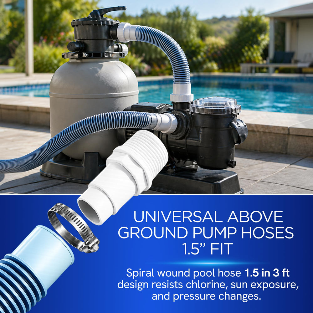 Installed FibroPool filter hose on above ground pool system