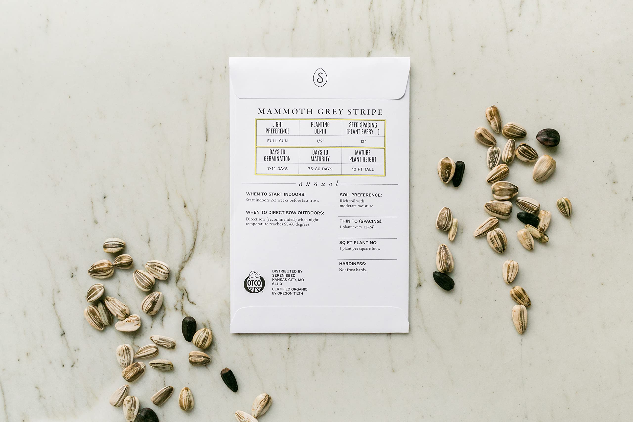 Instructions and growing guide included with Sereniseed sunflower seeds