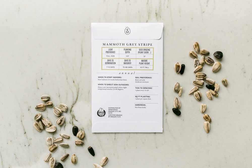 Instructions and growing guide included with Sereniseed sunflower seeds