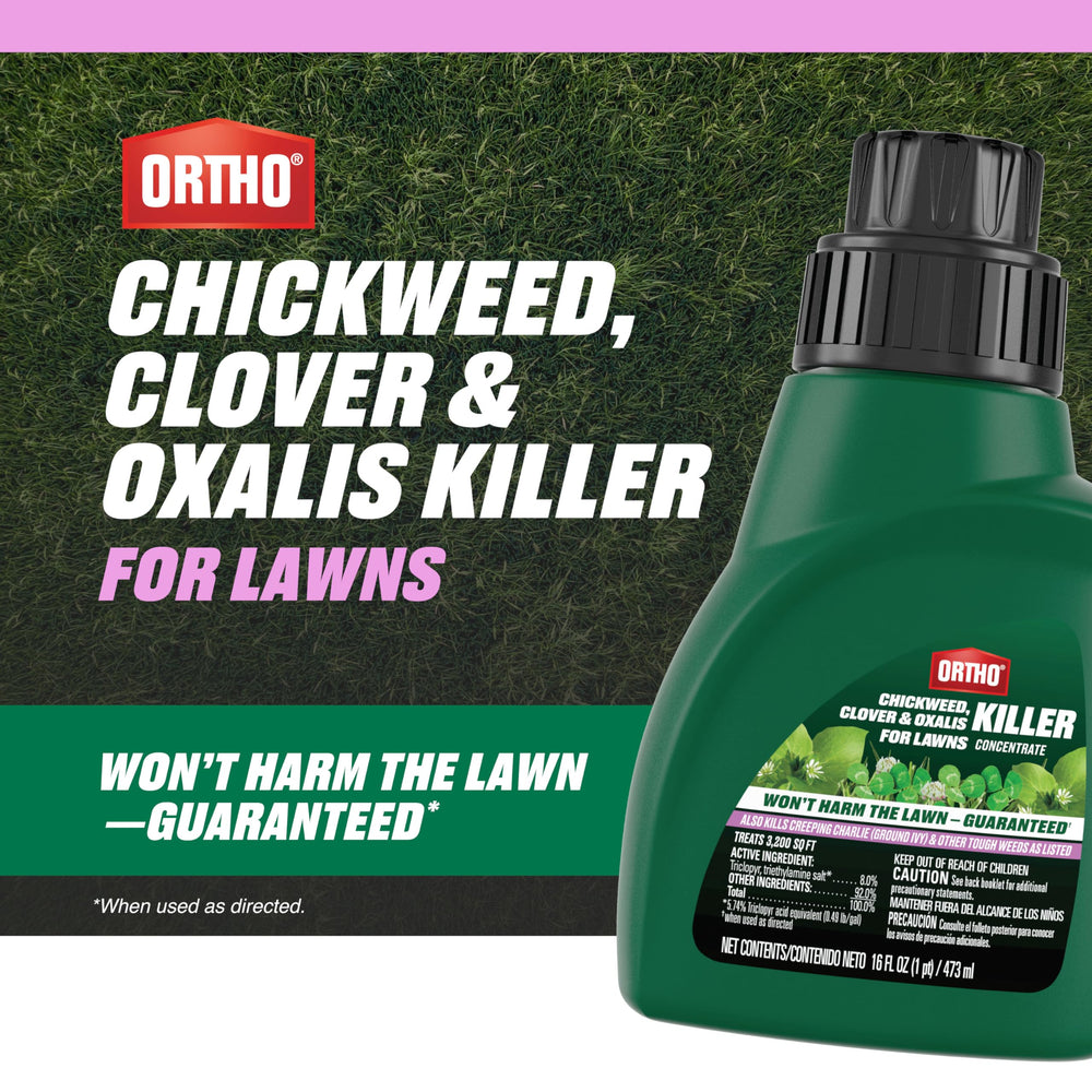 Instructions for using Ortho Chickweed, Clover & Oxalis Killer
