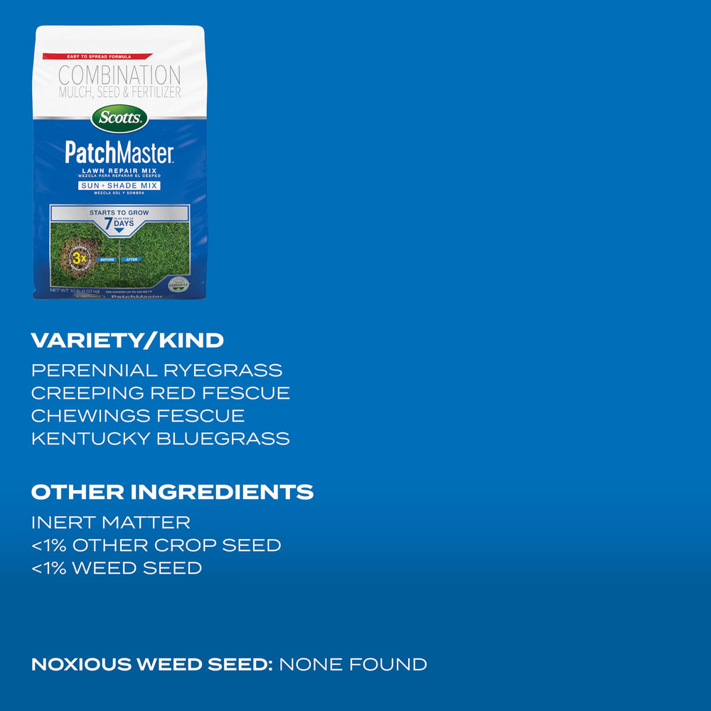 Instructions for using Scotts PatchMaster Lawn Repair Mix