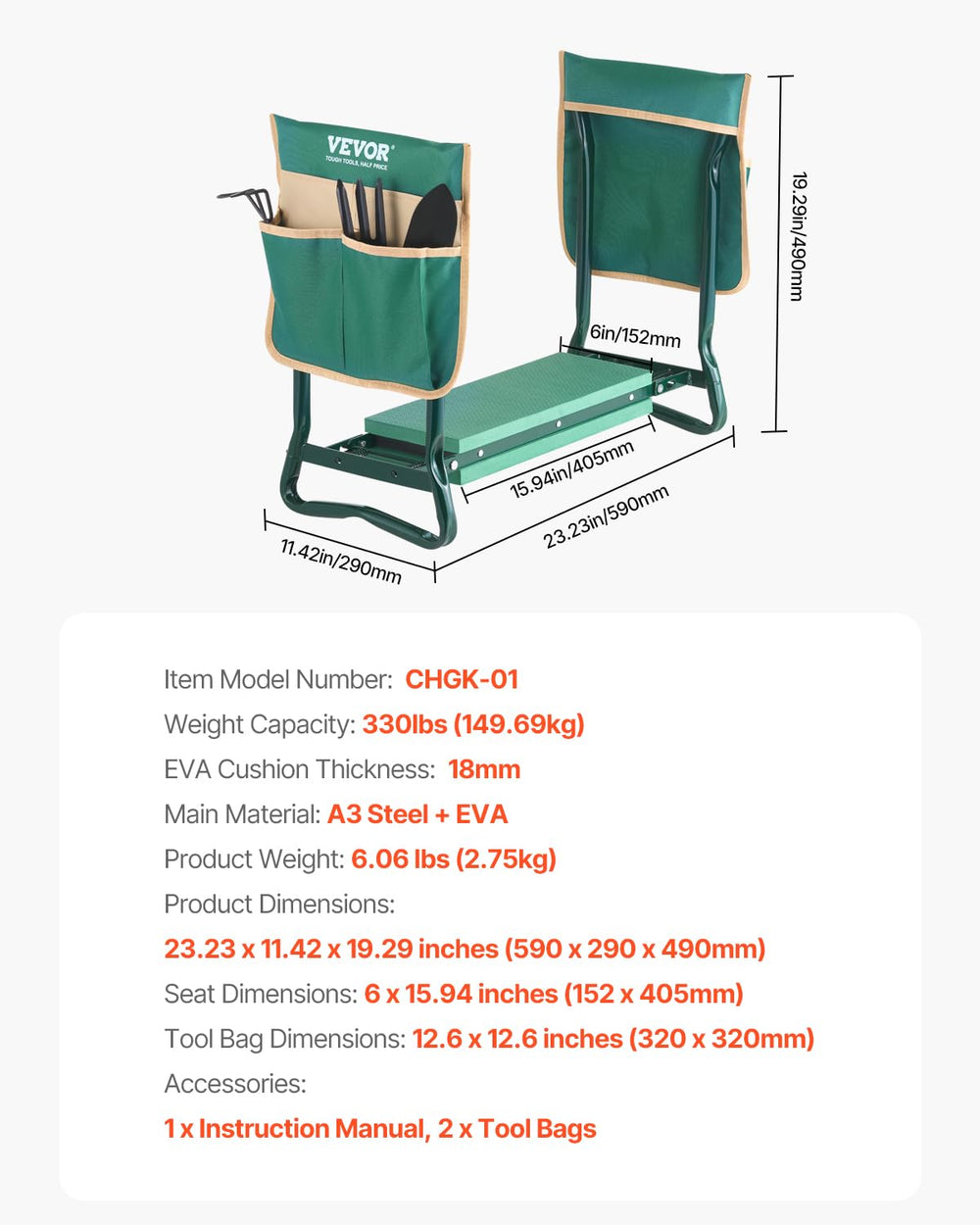 Instructions manual for VEVOR Garden Kneeler and Seat