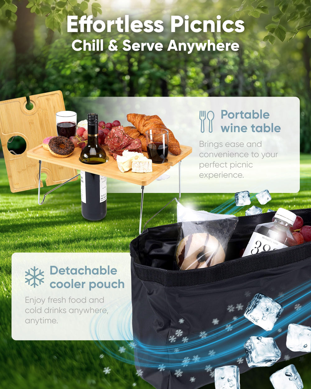 Insulated cooler bag and wine holder compartment