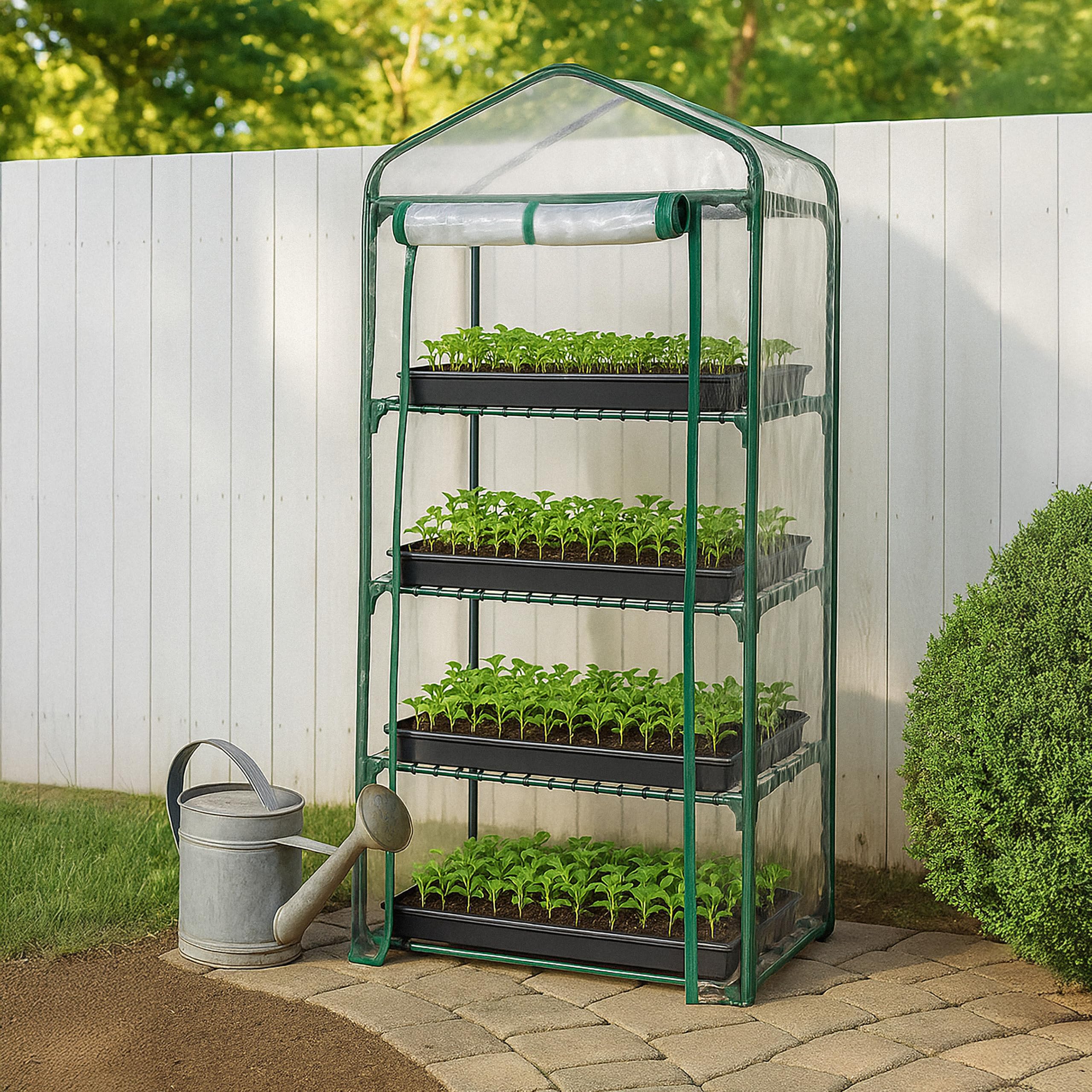Interior view of Miracle-Gro 4-Tier Greenhouse with plants