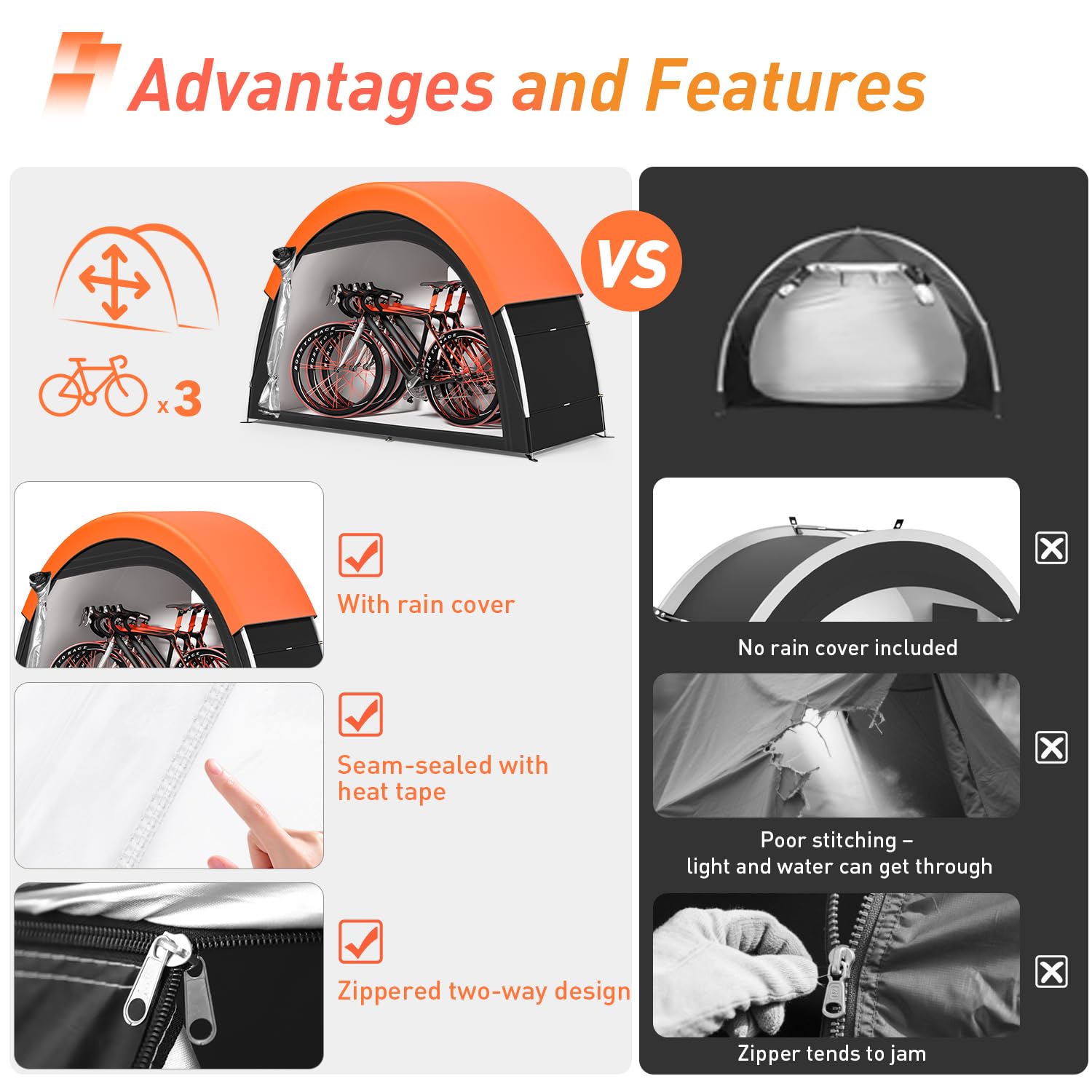Interior view of PZT Bike Tent showcasing storage space