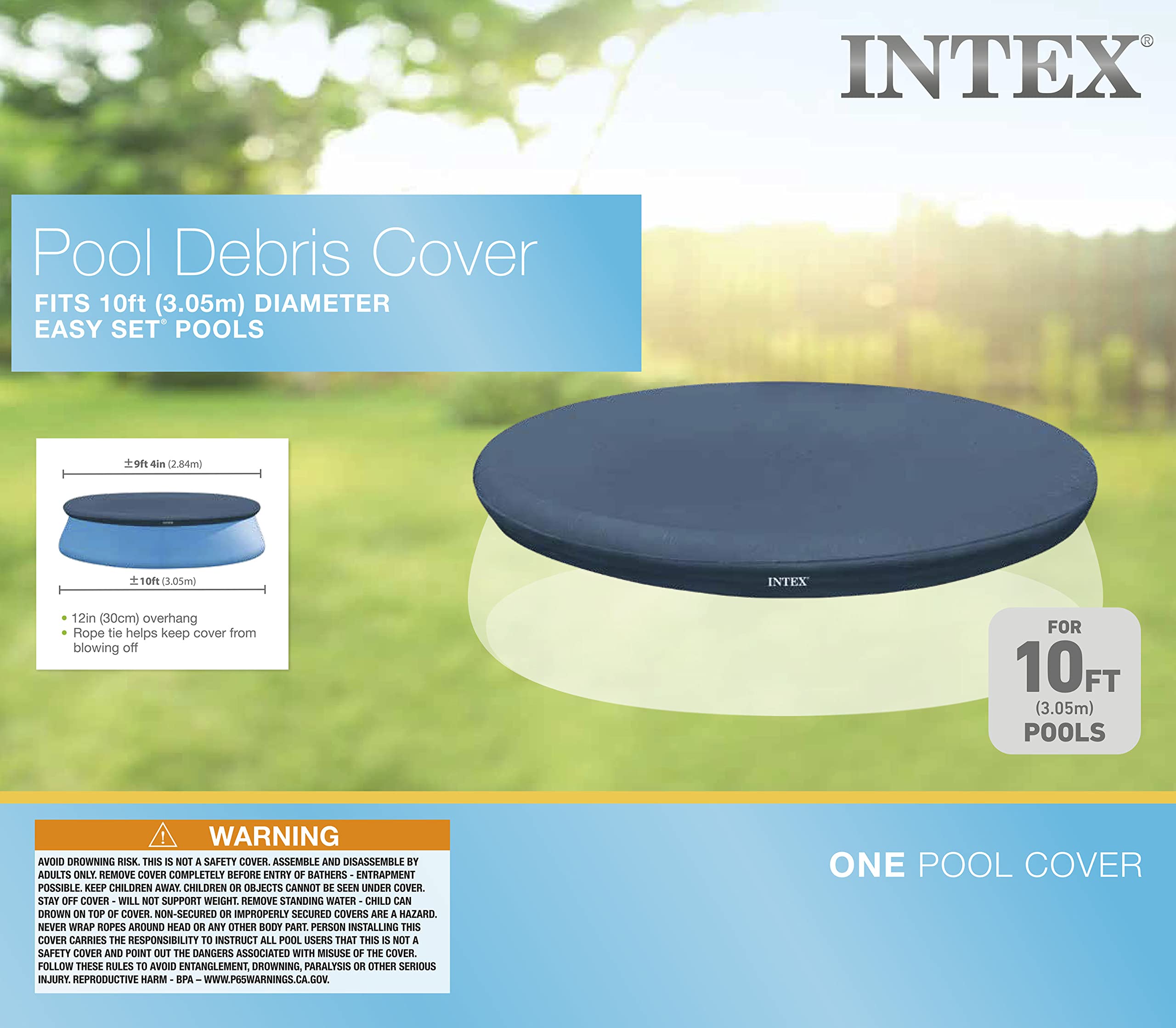 Intex 10ft Round Pool Cover packaging and specifications