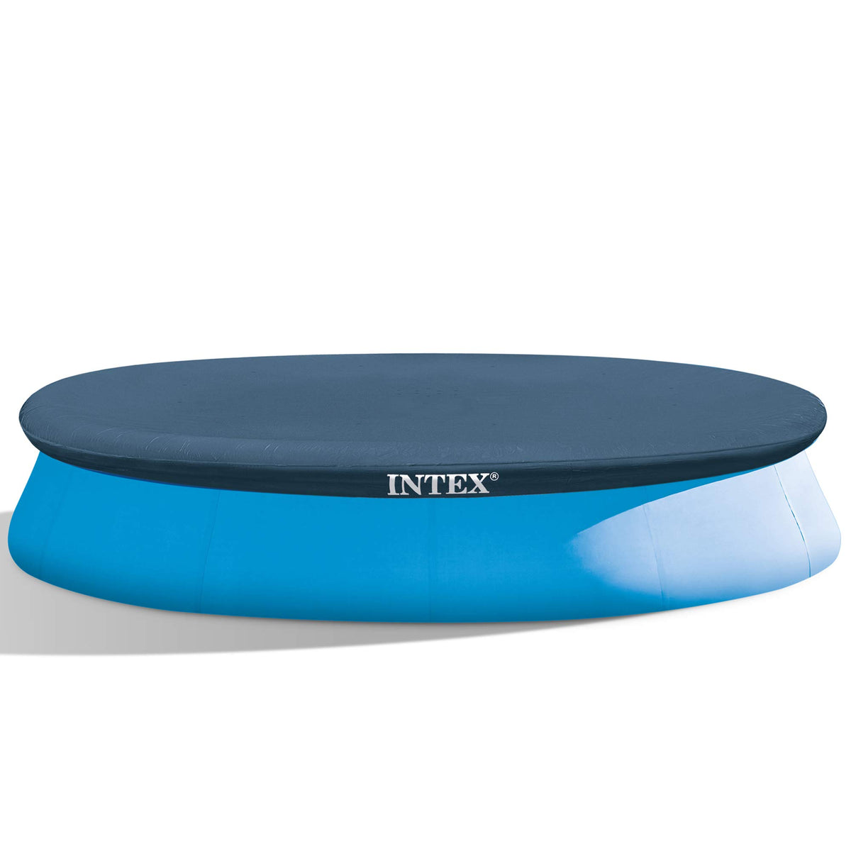 Intex 12ft round pool cover blue model side view