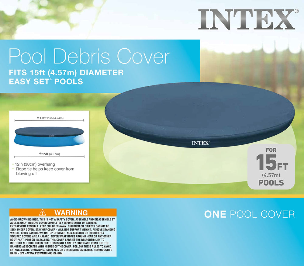 Intex 28023E cover installed on a 15ft round pool