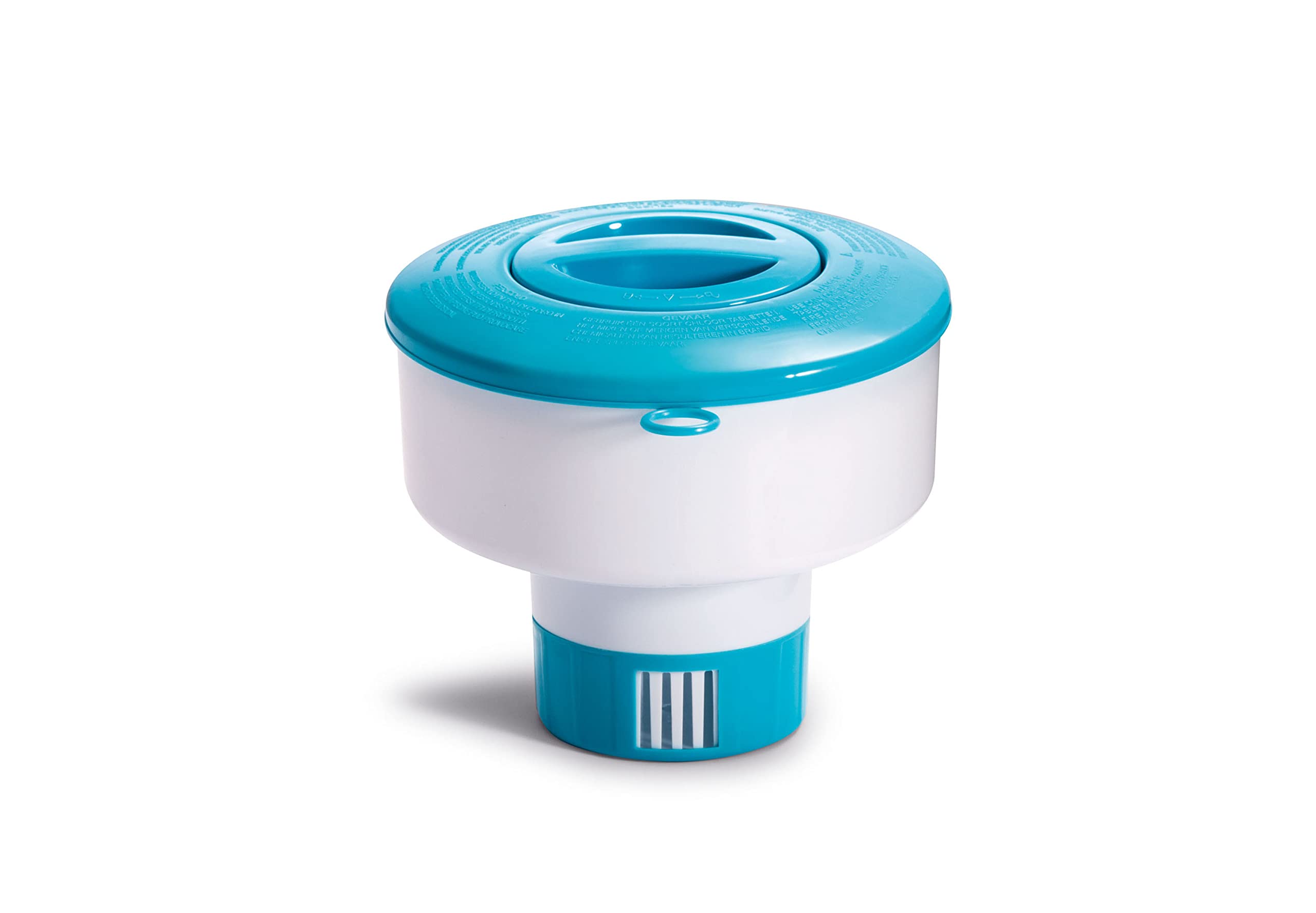 Intex 7-Inch Floating Chemical Dispenser front view, White and Blue