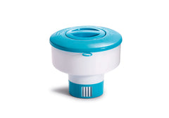 Intex 7-Inch Floating Chemical Dispenser front view, White and Blue